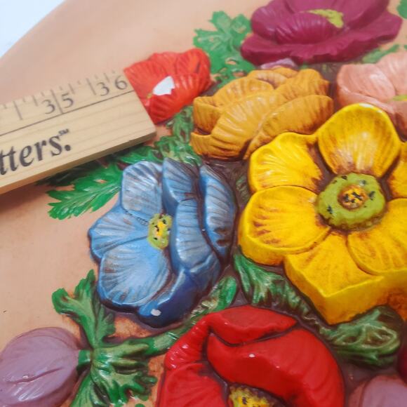 Vintage 1980 Flower Plate Floral Chalk Ware Wall Decor 80s Country Regency Style - Picture 6 of 10